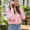 YOU CAT - ZB660 pink heart. Беспроводные наушники cat ear с ушками кошки и подсветкой.